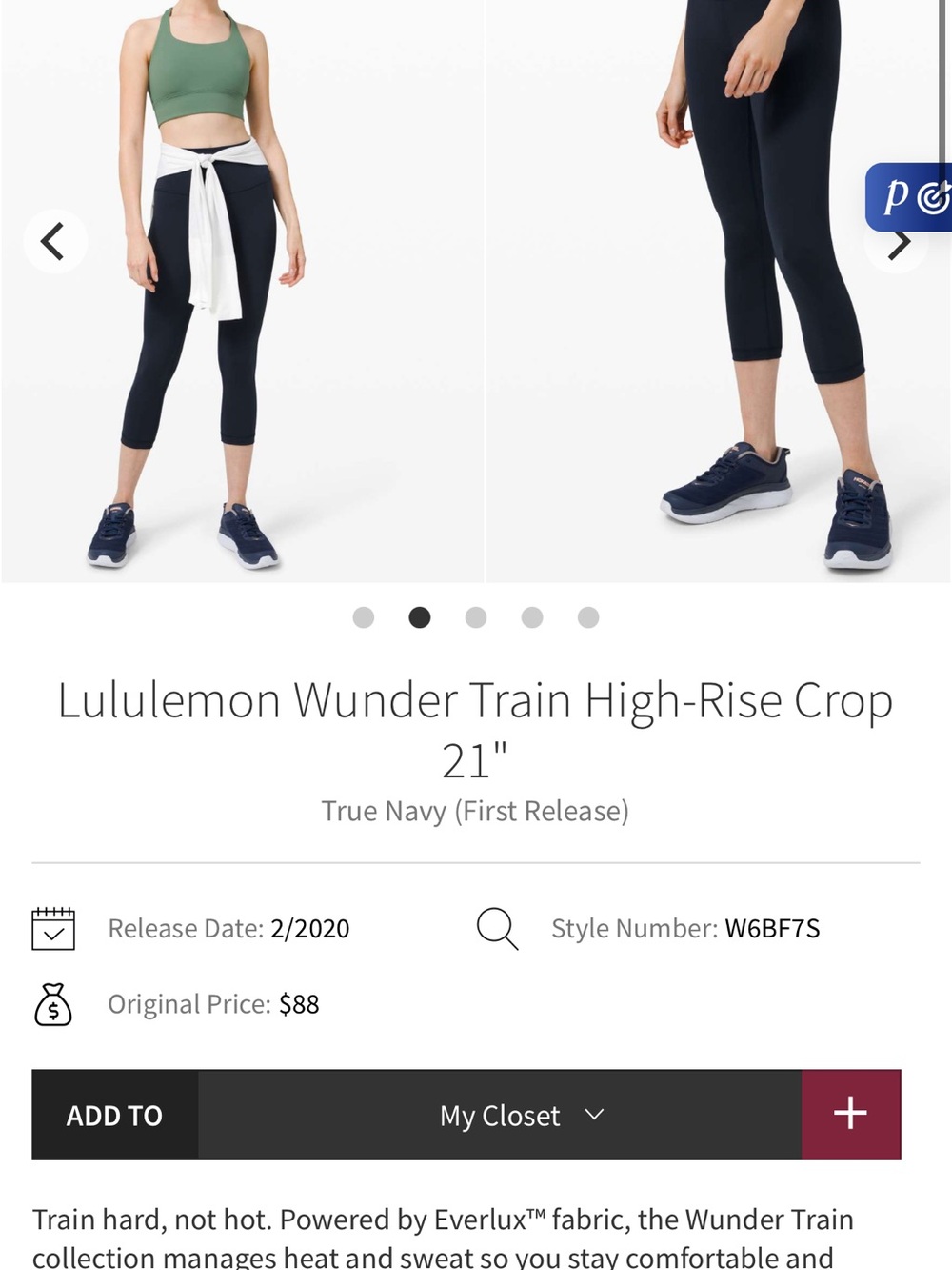 lululemon athletica Wunder Train High-Rise Crop 21" – True Navy